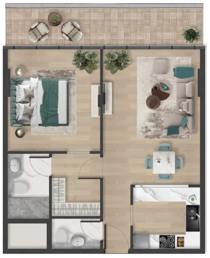 Pelagia 1 BR Apartments floor plan, 874 sqft to 1,274 sqft, drawing published by BNW Developments