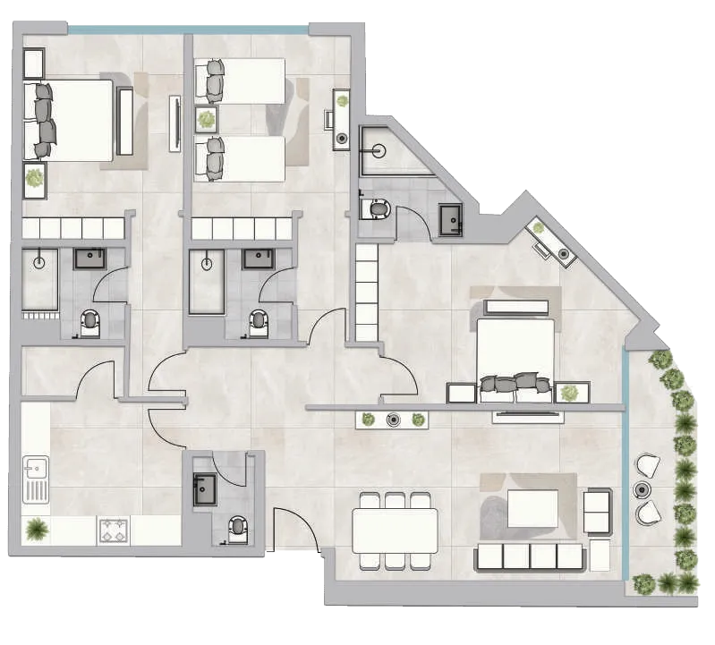 Infinity Tower 3 BR Apartments floor plan, 2,040 sqft to 5,957 sqft, drawing published by GJ Properties