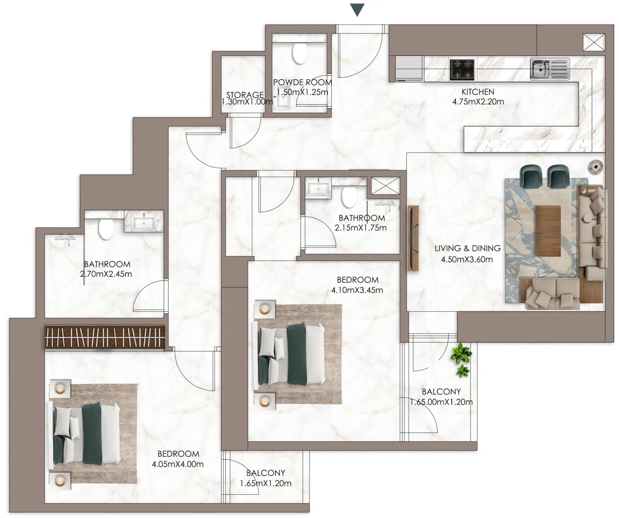 Sky Gardens Tower 2 BR Apartments floor plan, 1,406 sqft to 2,975 sqft, drawing published by GJ Properties