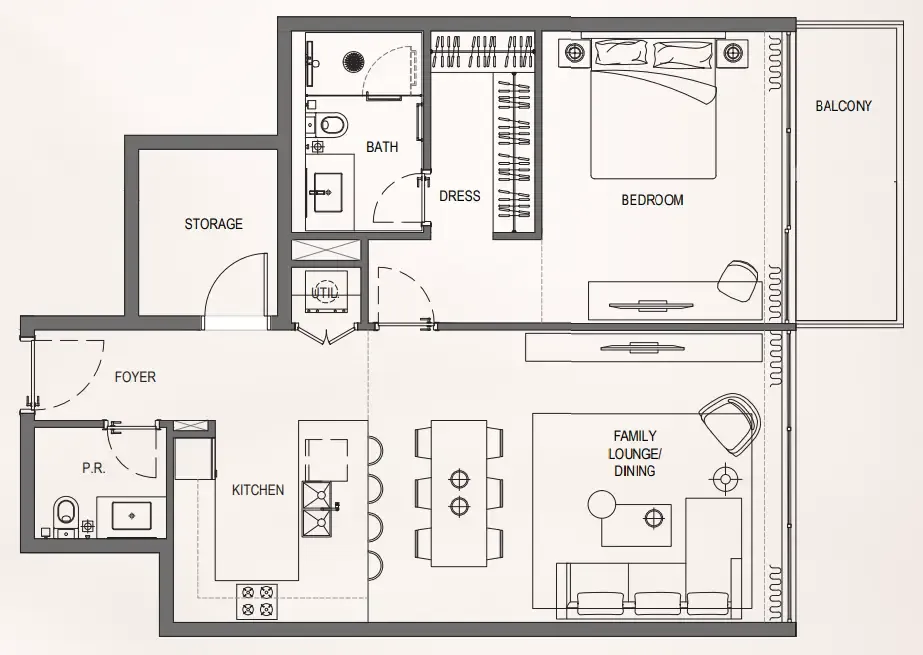Bayview Boulevard 1 BR Apartments floor plan, 1,324 sqft, drawing published by AB Developers