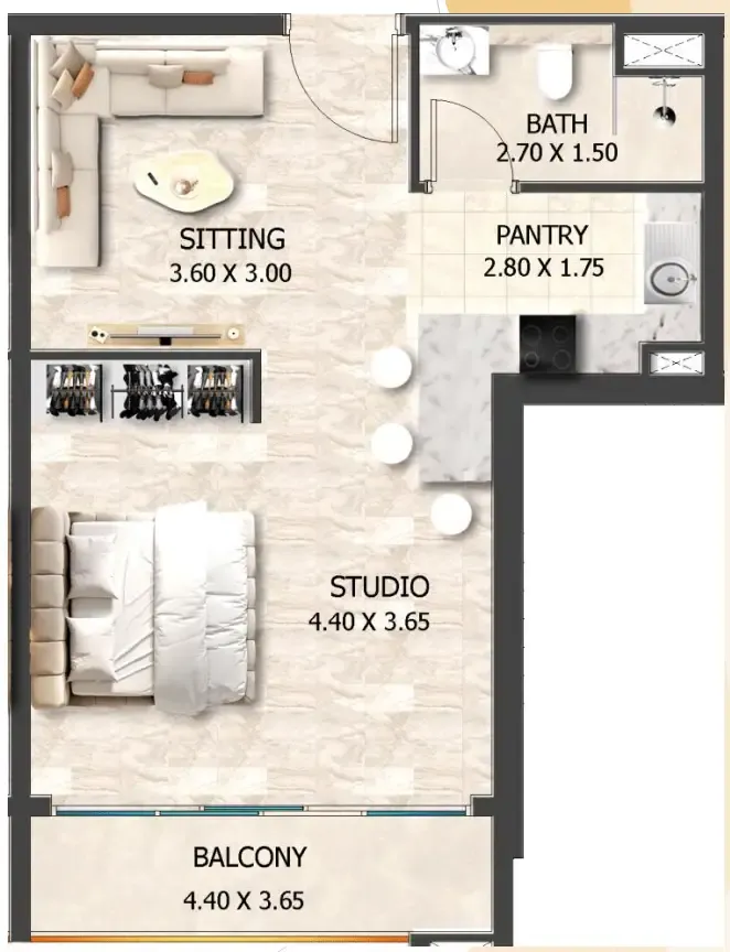 Crystal Tower by VHS Studio Apartments floor plan, 548 sqft to 566 sqft, drawing published by VHS Developments