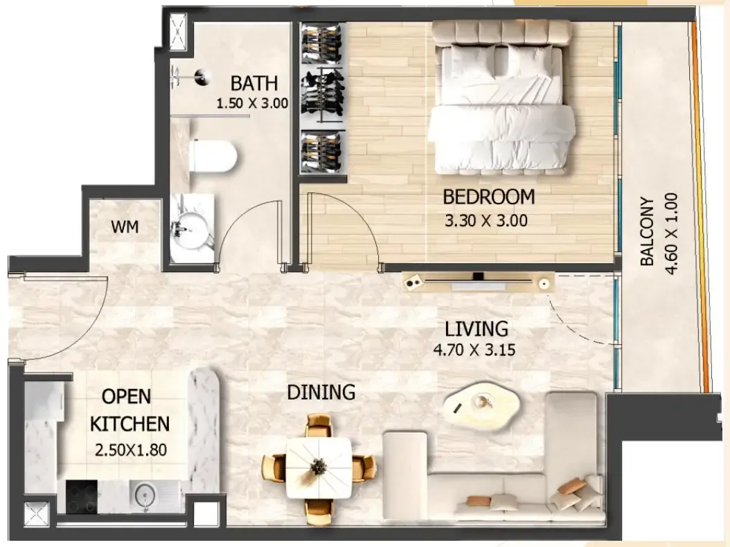 Crystal Tower by VHS 1 BR Apartments floor plan, 515 sqft to 881 sqft, drawing published by VHS Developments