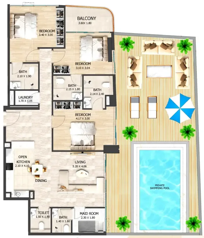 Crystal Tower by VHS 3 BR Apartments floor plan, 2,325 sqft to 2,847 sqft, drawing published by VHS Developments