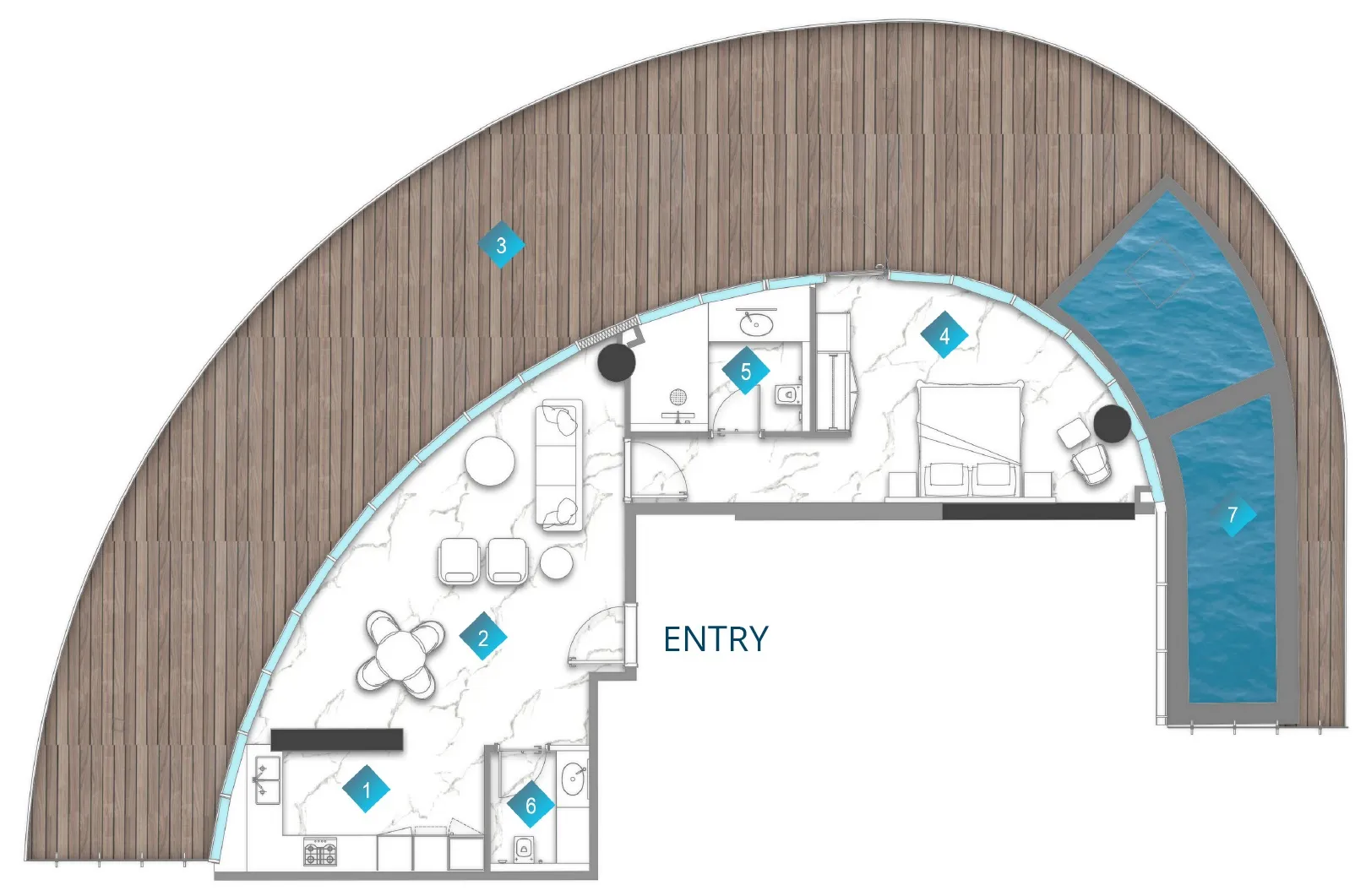 Aqua Arc 1 BR Apartments floor plan, 1,092 sqft to 2,427 sqft, drawing published by BNW Developments
