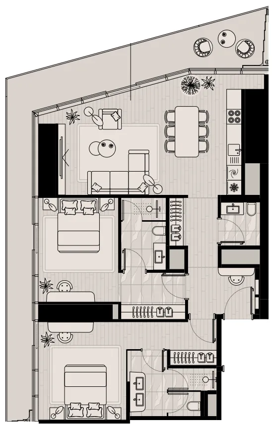 Iconic Residence 2 BR Apartments floor plan, 1,276 sqft to 2,364 sqft, drawing published by Mered