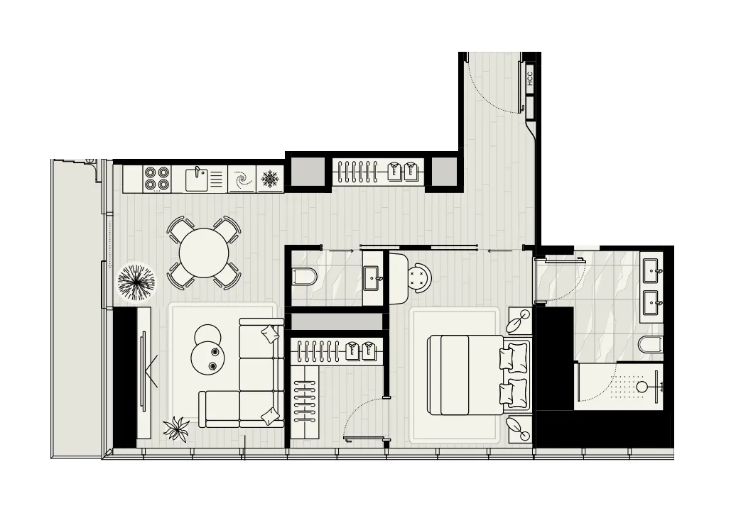 Iconic Residence 1 BR Apartments floor plan, 864 sqft to 1,185 sqft, drawing published by Mered