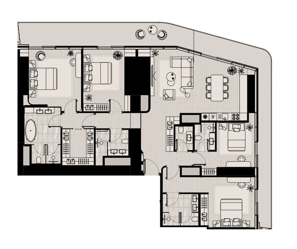 Iconic Residence 4 BR Apartments floor plan, 2,516 sqft to 2,704 sqft, drawing published by Mered