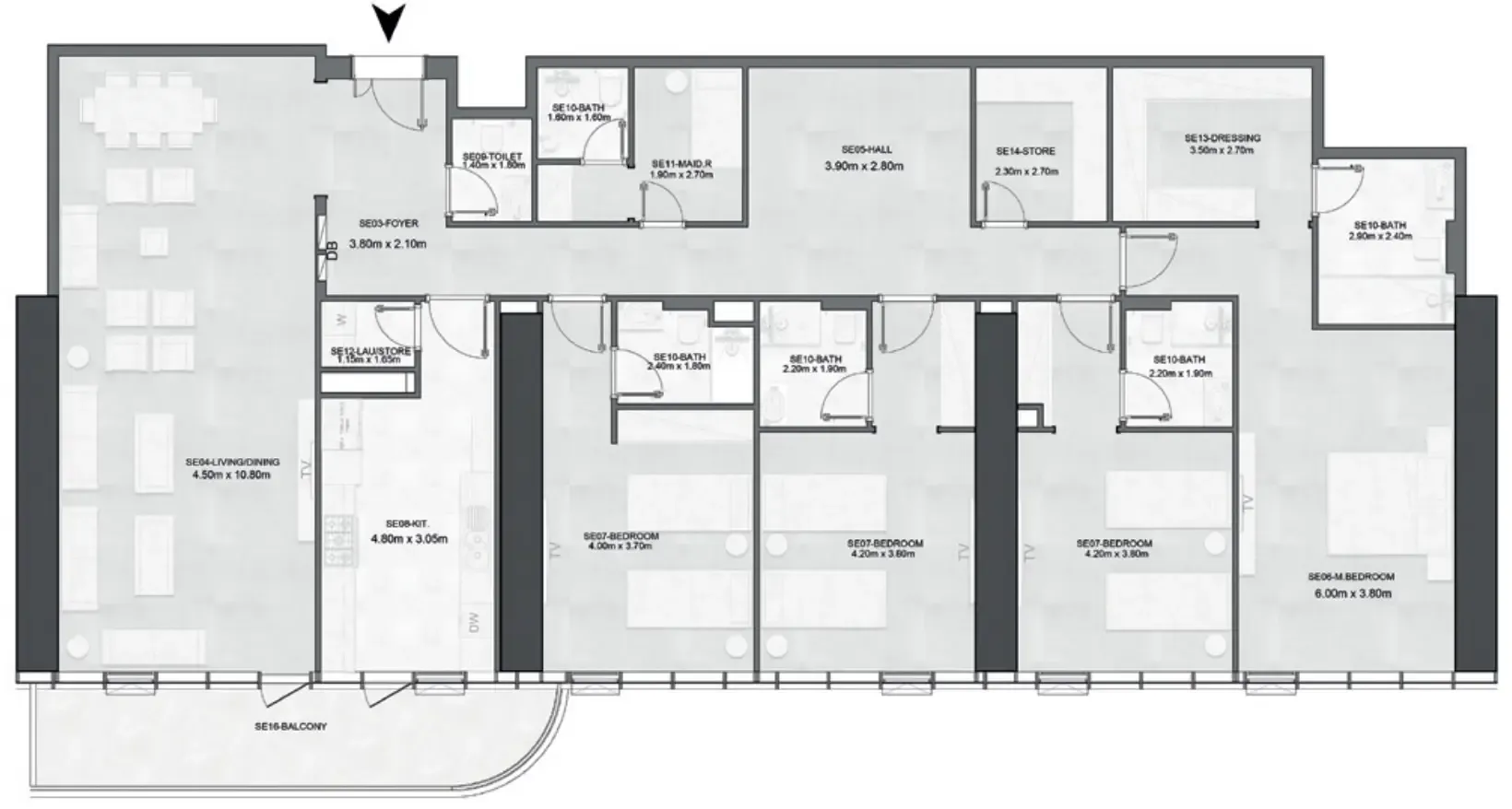 Joud Tower 4 BR Apartments floor plan, 3,073 sqft to 3,942 sqft, drawing published by Albatha Real Estate