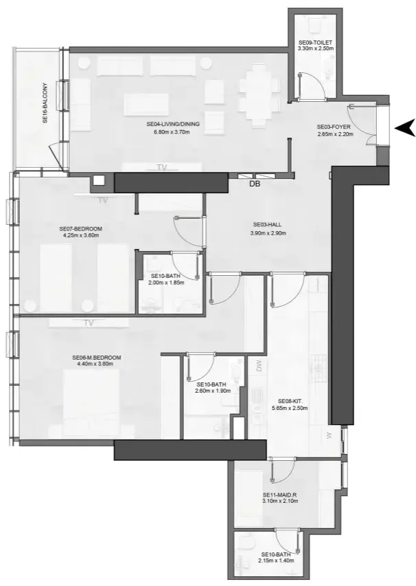 Joud Tower 2 BR Apartments floor plan, 1,541 sqft to 2,120 sqft, drawing published by Albatha Real Estate