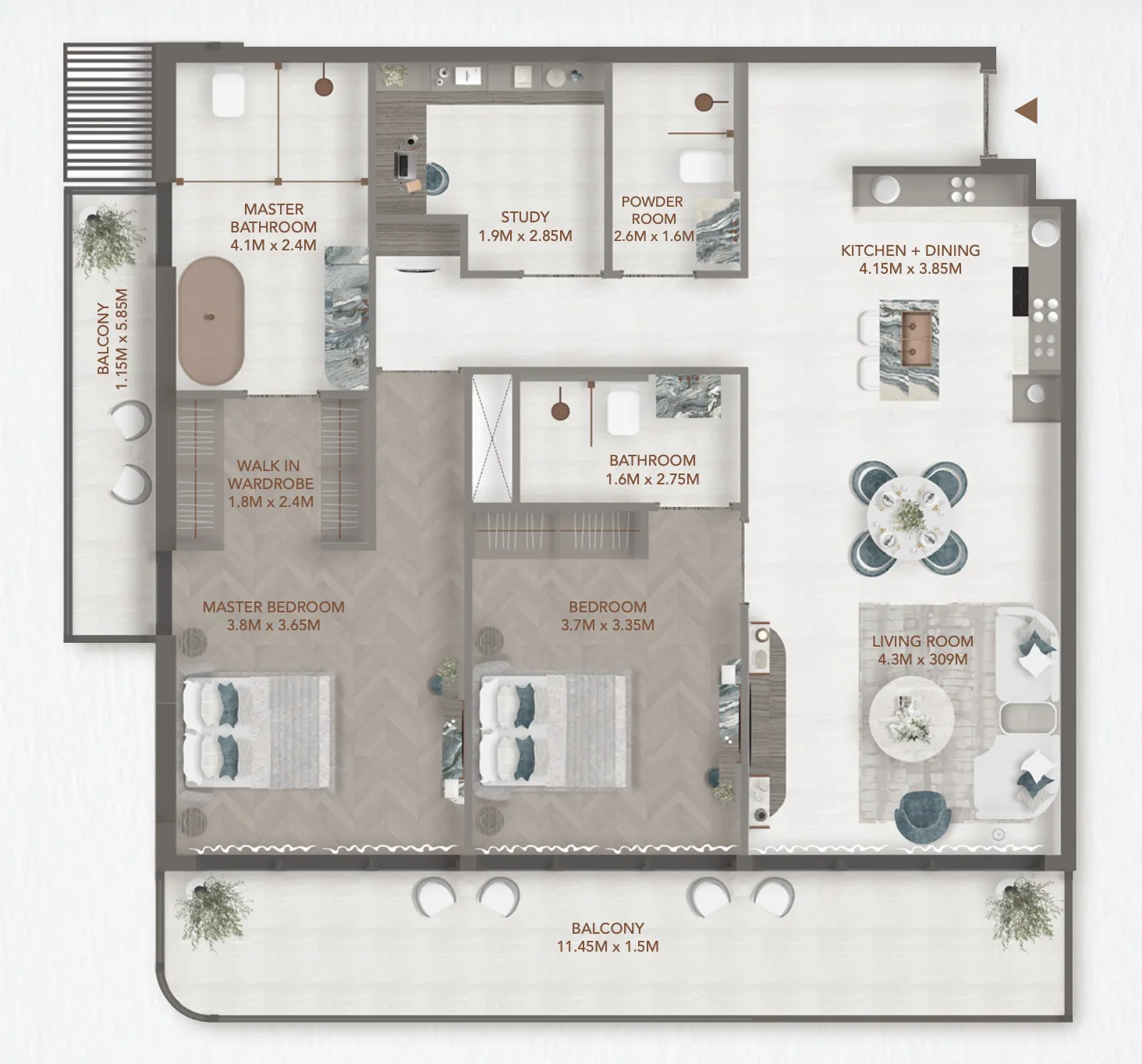 241 Waterside 2 BR Apartments floor plan, 954 sqft to 1,508 sqft, drawing published by Regent Developments