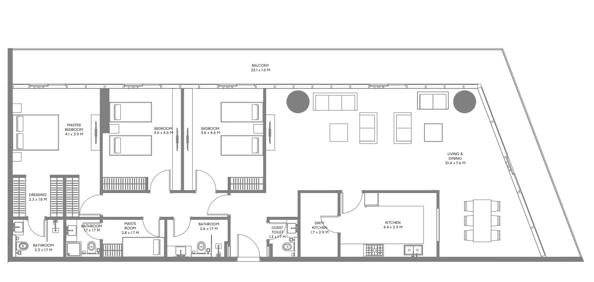 The Gate 3 and 4 3 BR Apartments floor plan, 1,478 sqft to 2,865 sqft, drawing published by ARADA