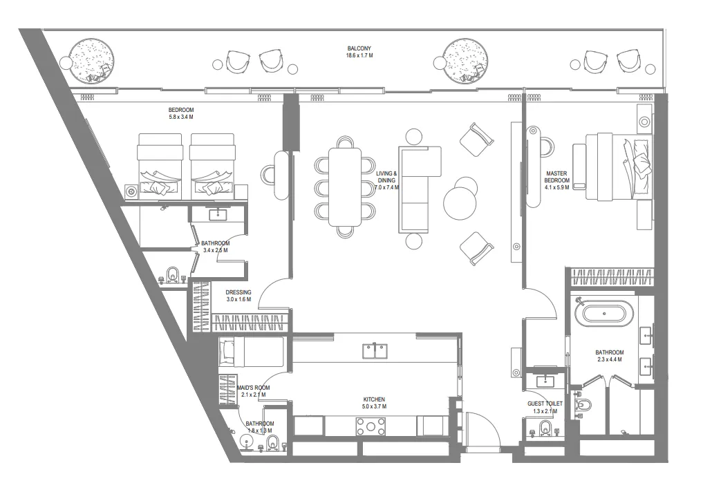 Anantara Sharjah Resort 2 BR Apartments floor plan, 1,695 sqft to 2,713 sqft, drawing published by ARADA