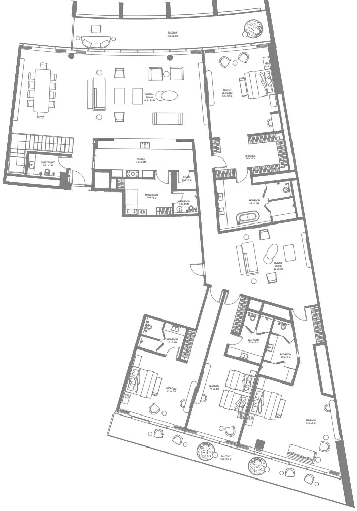 Anantara Sharjah Resort 4 BR Penthouse floor plan, 8,450 sqft, drawing published by ARADA