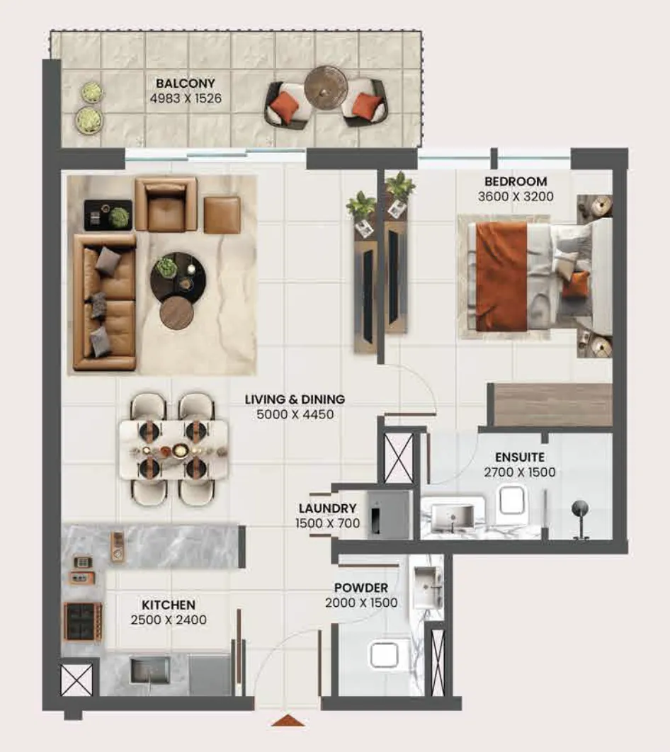 Sunvale 1 BR Apartments floor plan, 665 sqft to 733 sqft, drawing published by PRYSM Real Estate Development