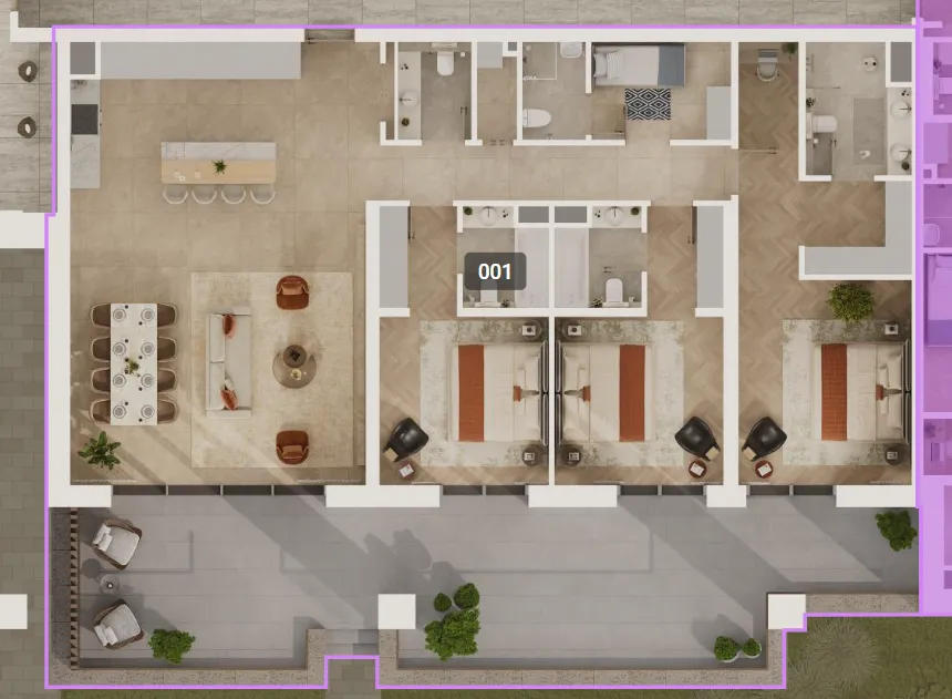 Sama Yas 3 BR Apartments floor plan, 2,752 sqft to 3,230 sqft, drawing published by Aldar