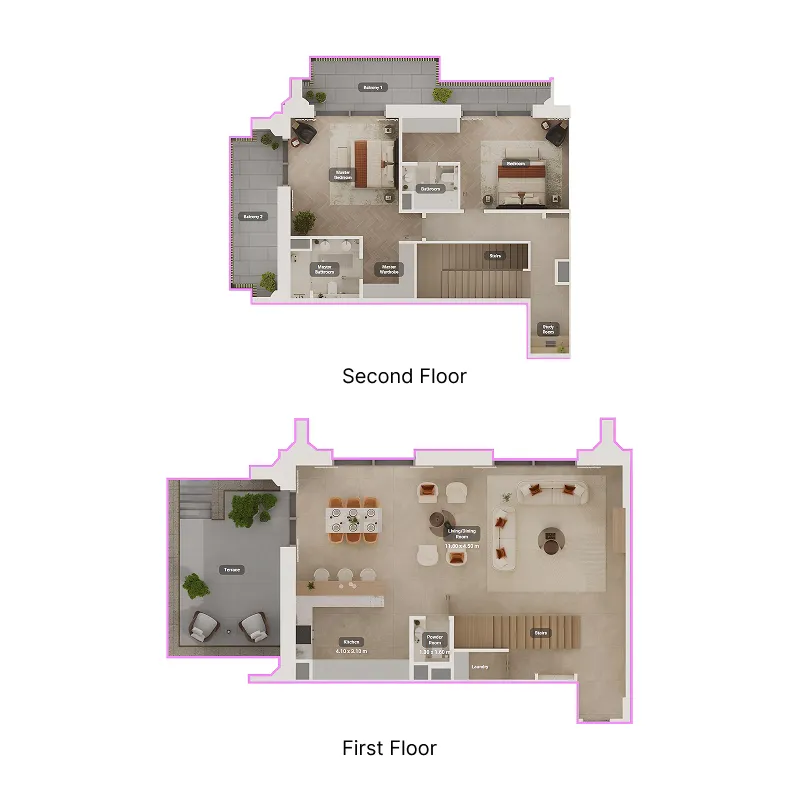 Sama Yas 2 BR Apartments floor plan, 2,491 sqft to 3,118 sqft, drawing published by Aldar