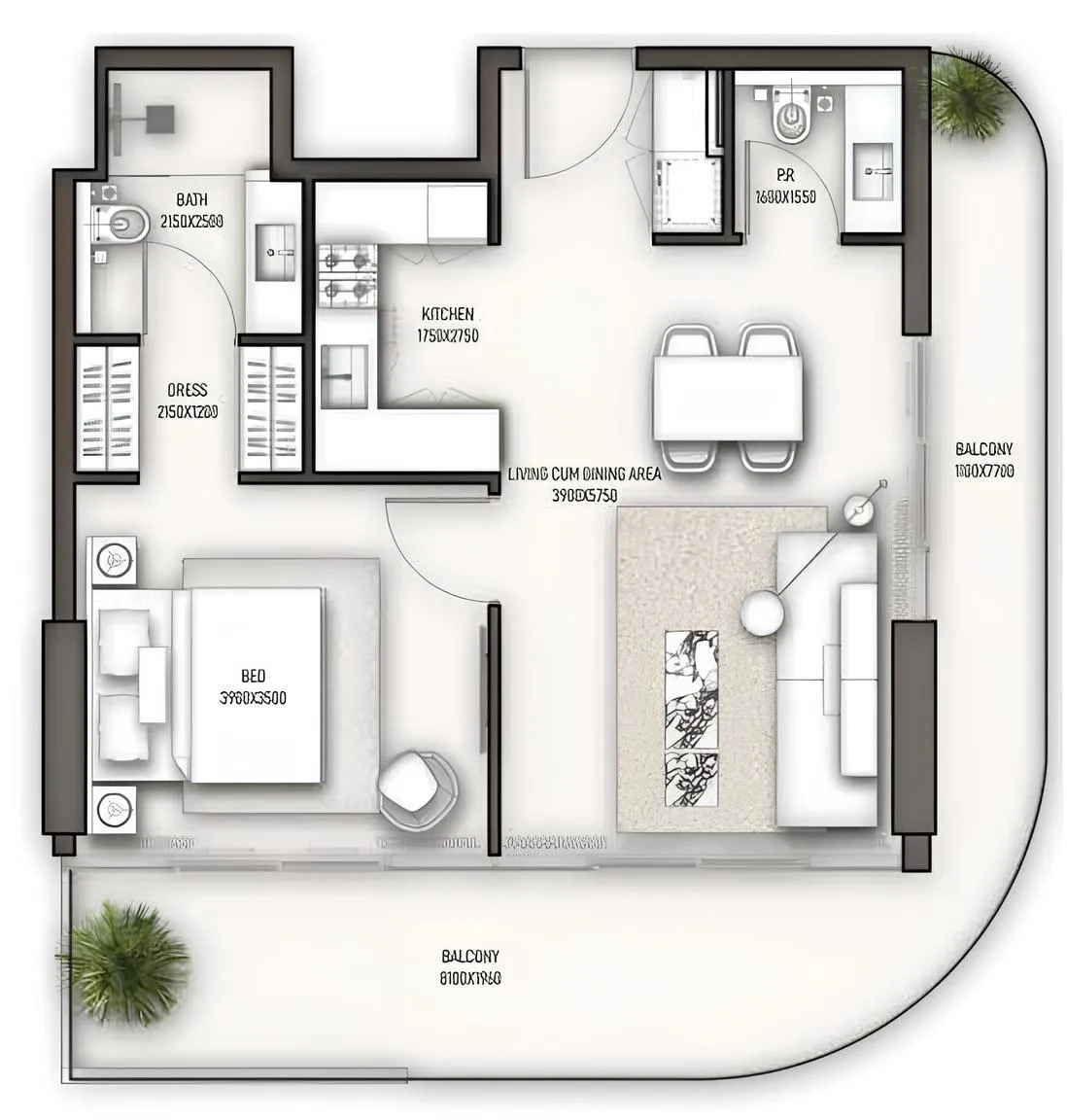 Sonate Residences 1 BR Apartments floor plan, 805 sqft to 1,025 sqft, drawing published by Condor