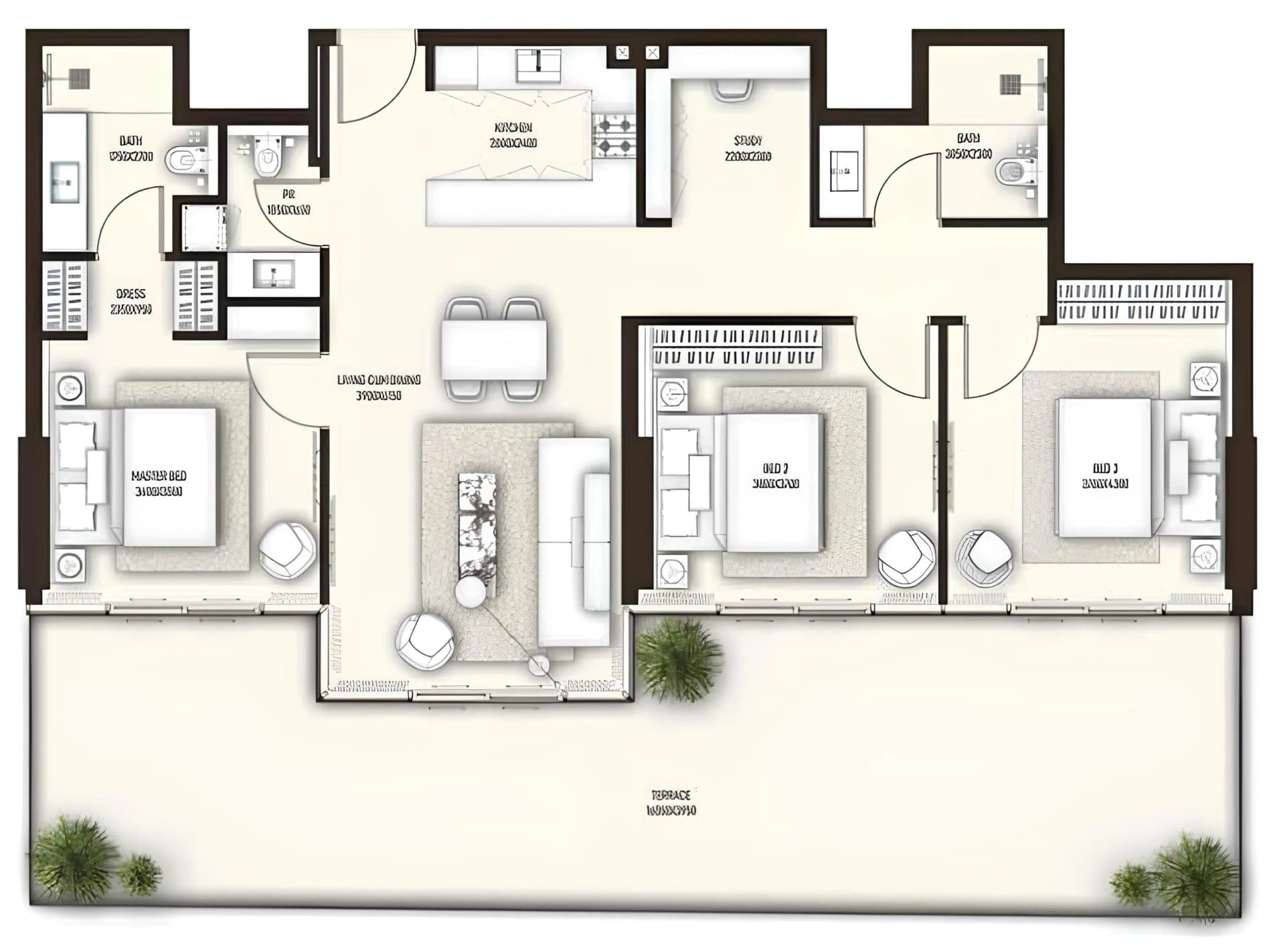 Sonate Residences 3 BR Apartments floor plan, 1,852 sqft to 1,938 sqft, drawing published by Condor