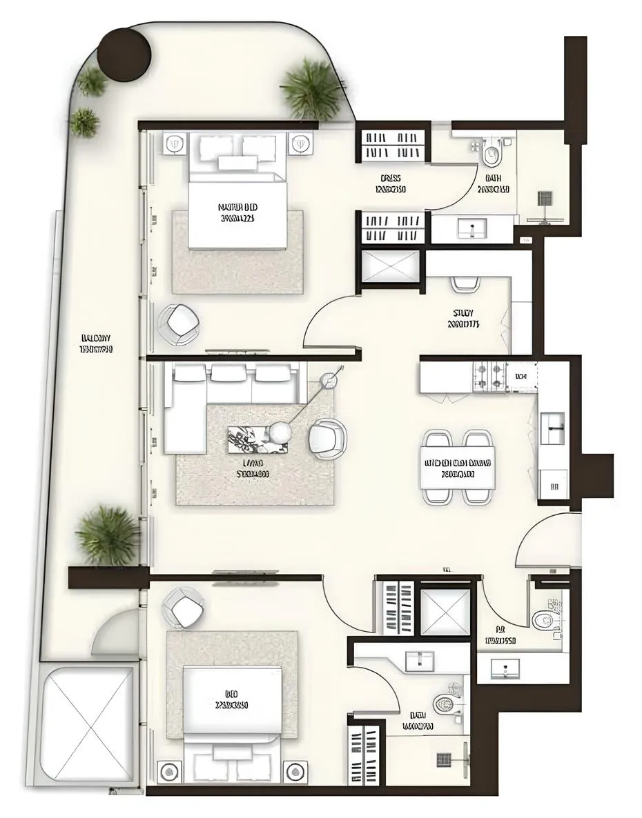 Sonate Residences 2 BR Apartments floor plan, 1,305 sqft to 1,397 sqft, drawing published by Condor