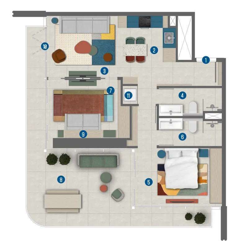 Rove Home Marasi Drive 2 BR Apartments floor plan, 1,058 sqft, drawing published by IRTH Group