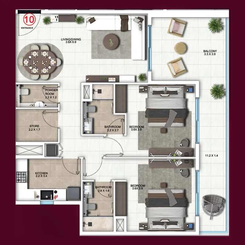 Symbolic Altus 2.5 BR Apartments floor plan, 1,312 sqft to 1,324 sqft, drawing published by Symbolic Developments
