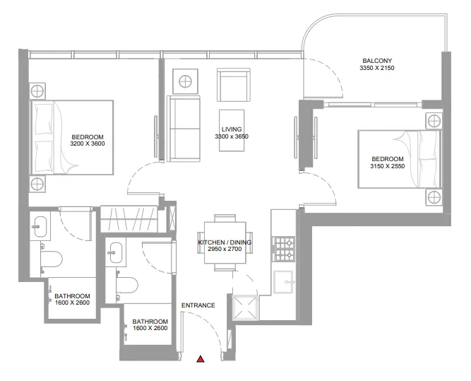 Pierside Marina Residences 2 BR Apartments floor plan, 685 sqft to 1,115 sqft, drawing published by Sobha