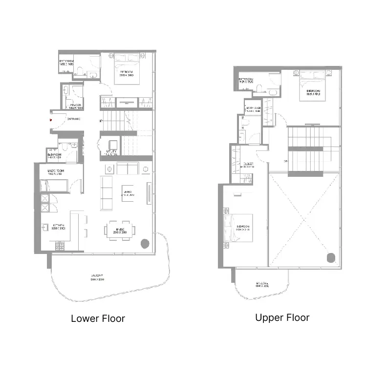 Pierside Marina Residences 3 BR Apartments floor plan, 2,155 sqft to 2,157 sqft, drawing published by Sobha