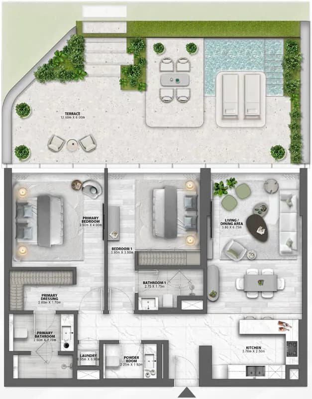 Passo by Beyond 2 BR Apartments floor plan, 1,293 sqft to 2,641 sqft, drawing published by Beyond