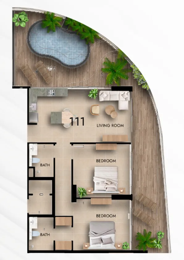 Parkside Boulevard 2 BR Apartments floor plan, 1,682 sqft to 1,710 sqft, drawing published by Tabeer