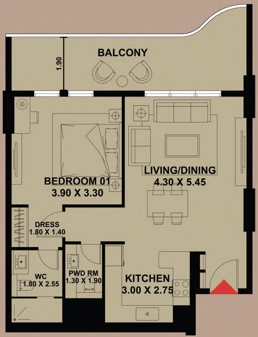 Timber Terrace 1 BR Apartments floor plan, 914 sqft, drawing published by Vakson First Property Development