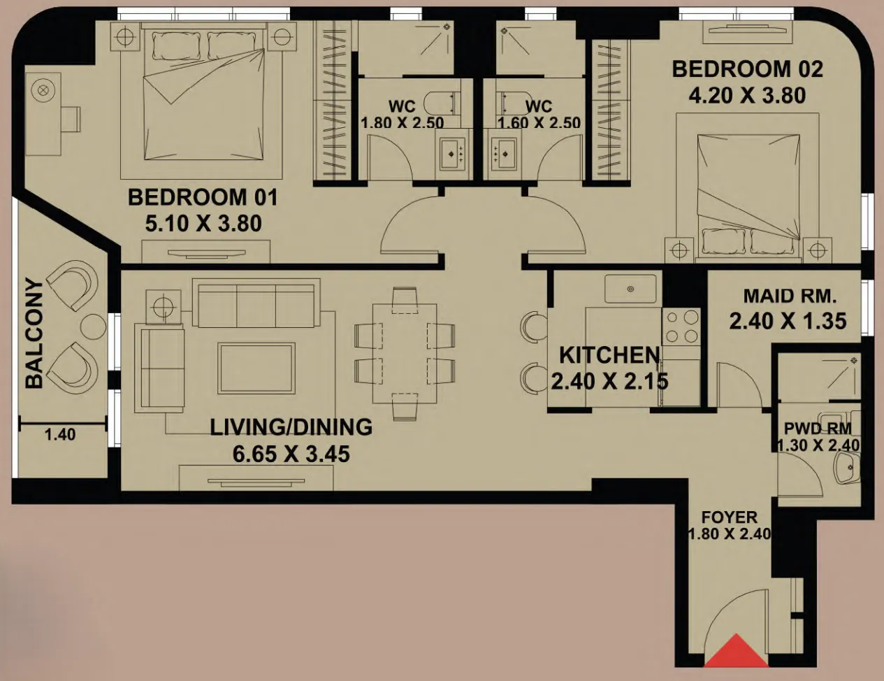 Timber Terrace 2 BR Apartments floor plan, 1,128 sqft to 1,408 sqft, drawing published by Vakson First Property Development