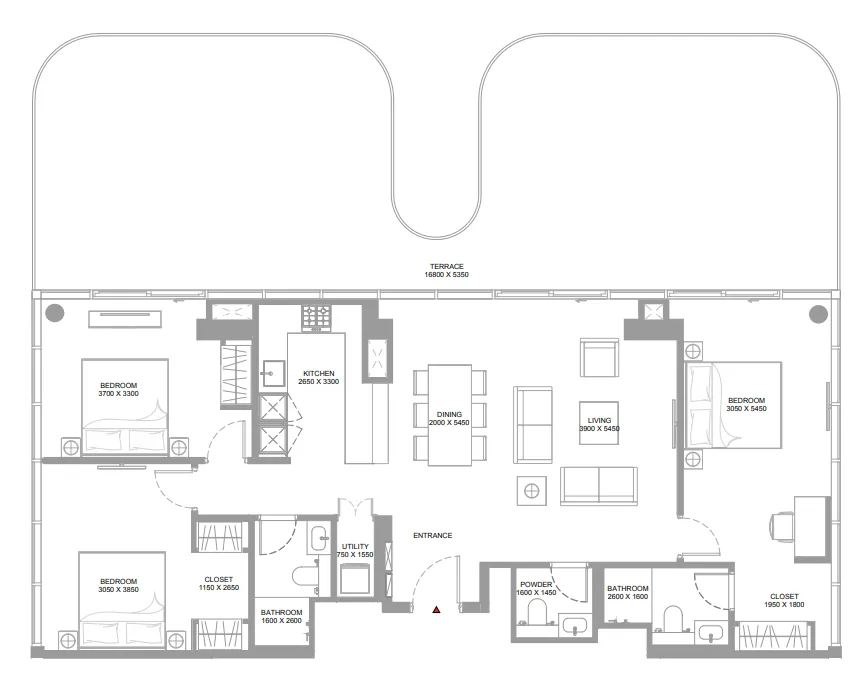 Pearlside Marina Residences 3 BR Apartments floor plan, 2,164 sqft, drawing published by Sobha