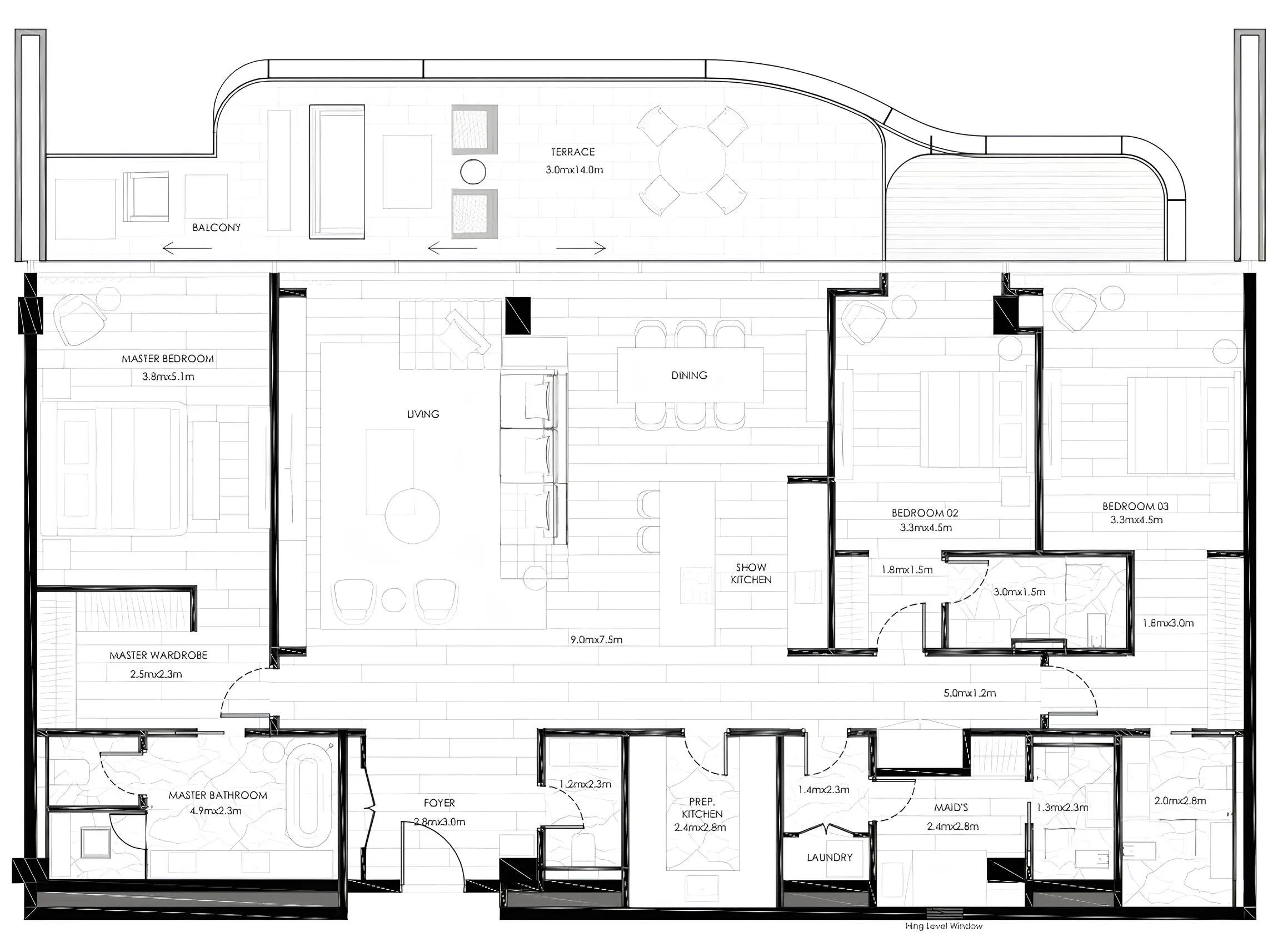 The Alba Residences by Omniyat 3 BR Apartments floor plan, 2,045 sqft to 5,941 sqft, drawing published by Omniyat Properties