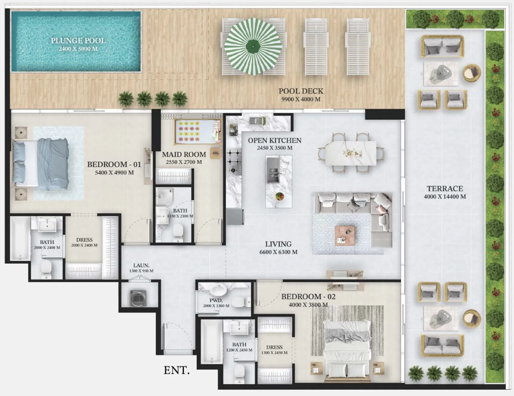 Wellington Ocean 2 BR Apartments floor plan, 1,639 sqft to 2,725 sqft, drawing published by Wellington Developments