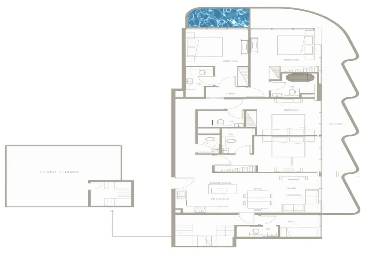 Iluka Residences 4.5 BR Apartments floor plan, 2,200 sqft to 2,929 sqft, drawing published by MS Homes Developers