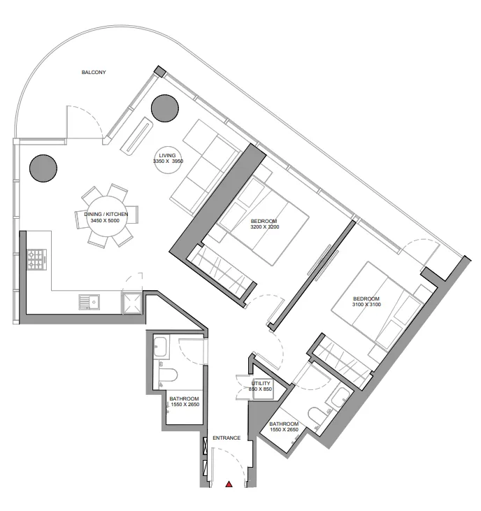 Sobha Solis 2 BR Apartments floor plan, 1,124 sqft to 1,643 sqft, drawing published by Sobha