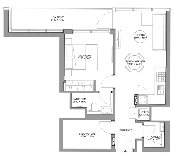 Sobha Solis 1 BR Apartments floor plan, 1,026 sqft, drawing published by Sobha