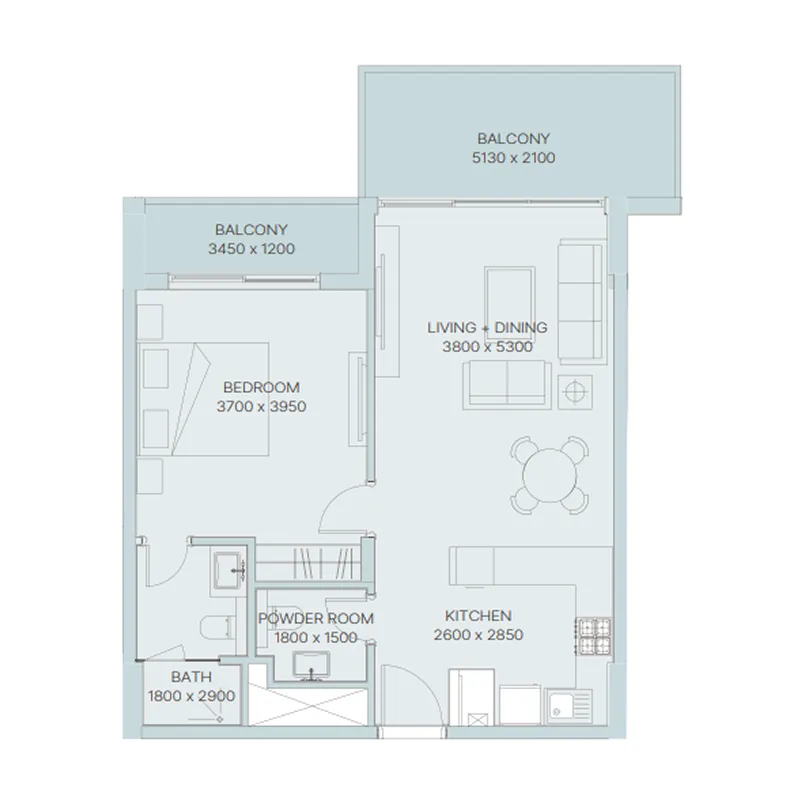 The Haven 3 1 BR Apartments floor plan, 805 sqft, drawing published by Meraki