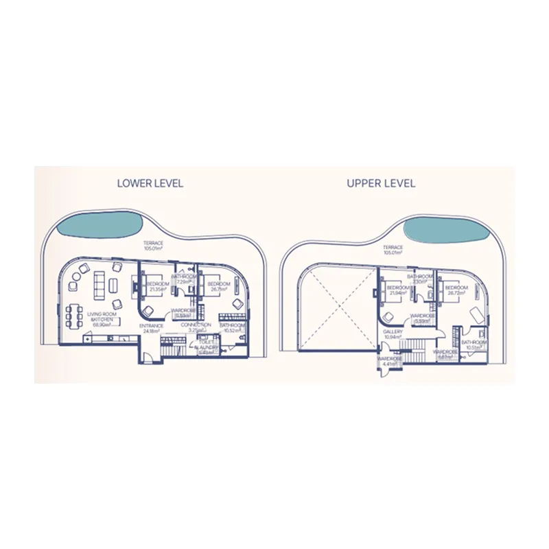 Gianfranco Ferre Residences 4 BR Apartments floor plan, 5,157 sqft to 5,387 sqft, drawing published by Mira Developments