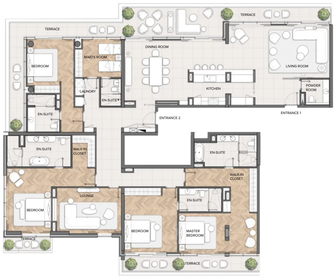 Residences Du Port Autograph Collection 4 BR Penthouse floor plan, 4,221 sqft to 5,073 sqft, drawing published by FIM Partners