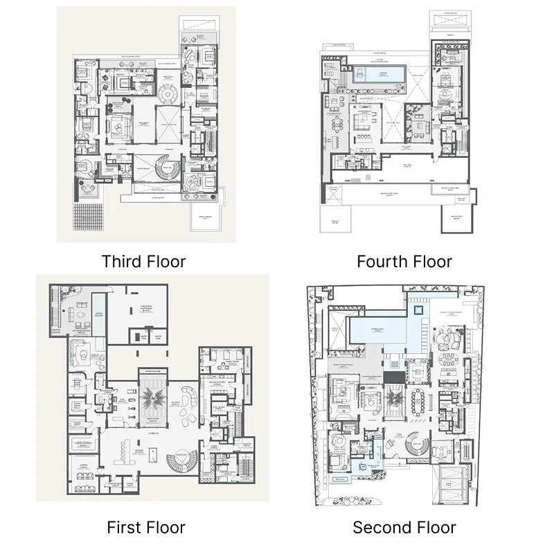 Monaco Mansions 8 BR Mansion floor plan, 32,393 sqft to 39,004 sqft, drawing published by Azizi