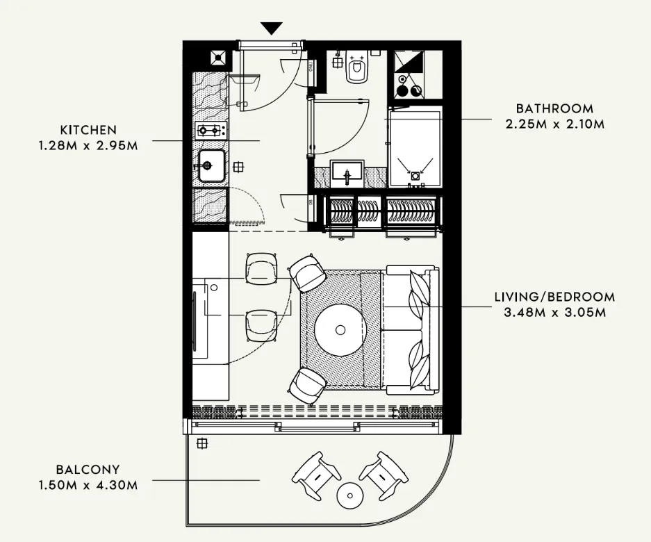Azizi Raffi Studio Apartments floor plan, 461 sqft to 881 sqft, drawing published by Azizi
