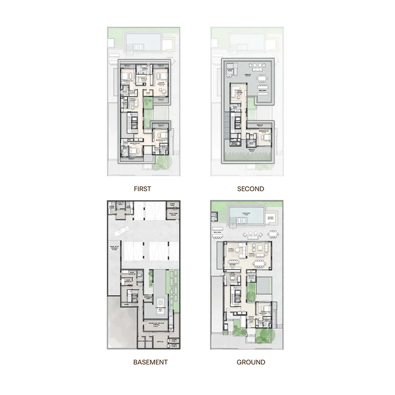 Nineteen Riviera Lagoon 6 BR Villa floor plan, 17,916 sqft to 17,920 sqft, drawing published by Riviera Group