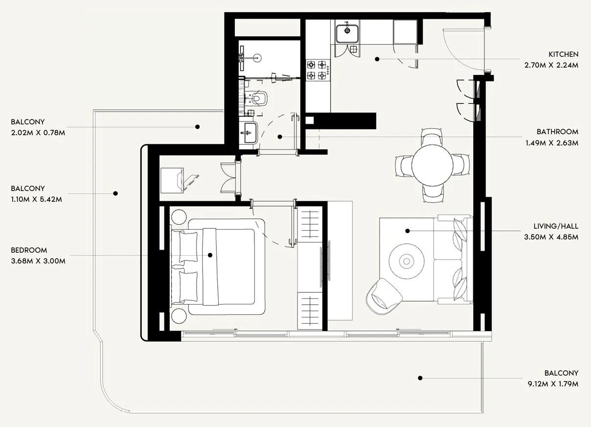 Azizi David 1 BR Apartments floor plan, 650 sqft to 862 sqft, drawing published by Azizi