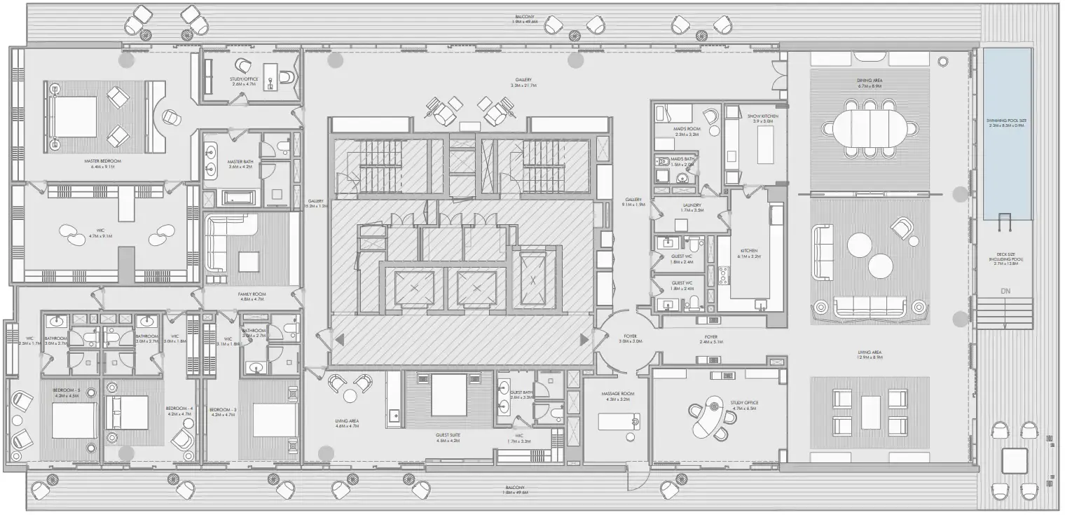 Armani Beach Residence 5 BR Penthouse floor plan, 11,537 sqft to 31,680 sqft, drawing published by ARADA