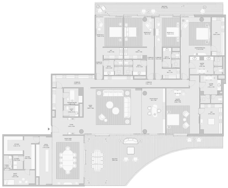 Armani Beach Residence 5 BR Apartments floor plan, 8,438 sqft, drawing published by ARADA