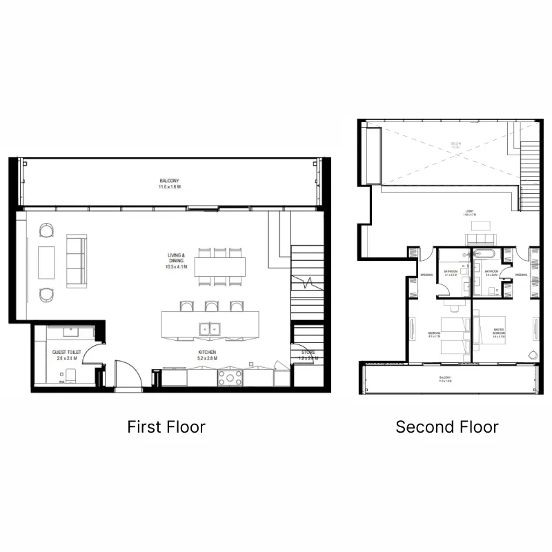 il teatro Residences 1 and 2 2 BR Apartments floor plan, 2,176 sqft to 3,141 sqft, drawing published by ARADA