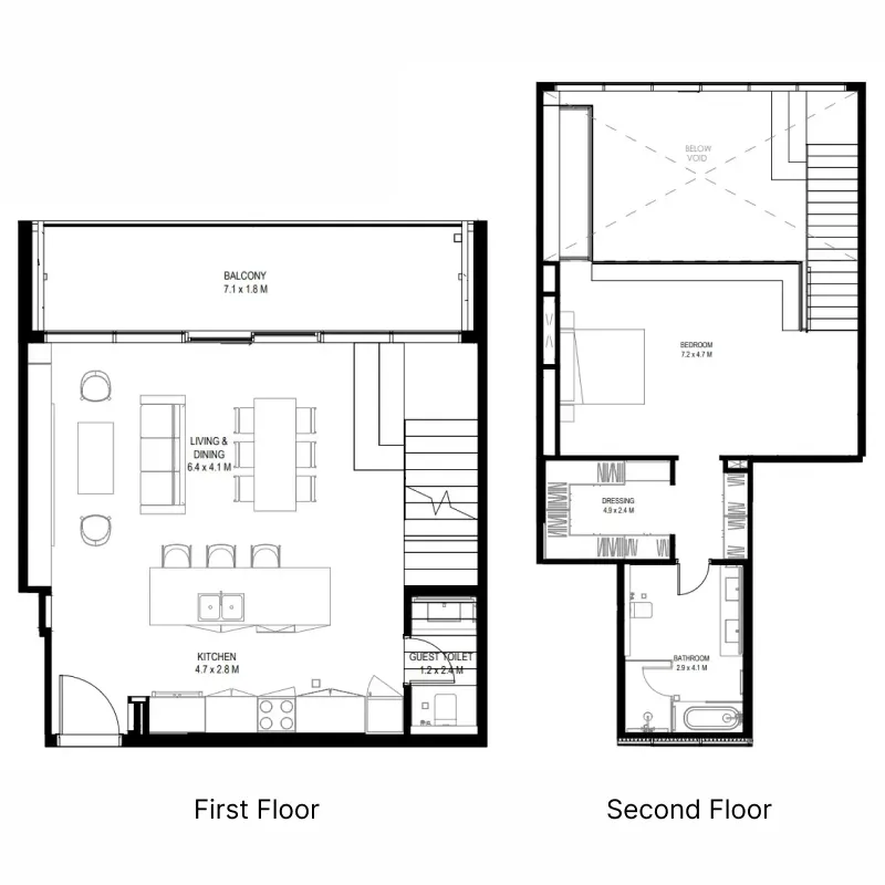 il teatro Residences 1 and 2 1 BR Apartments floor plan, 749 sqft to 1,801 sqft, drawing published by ARADA