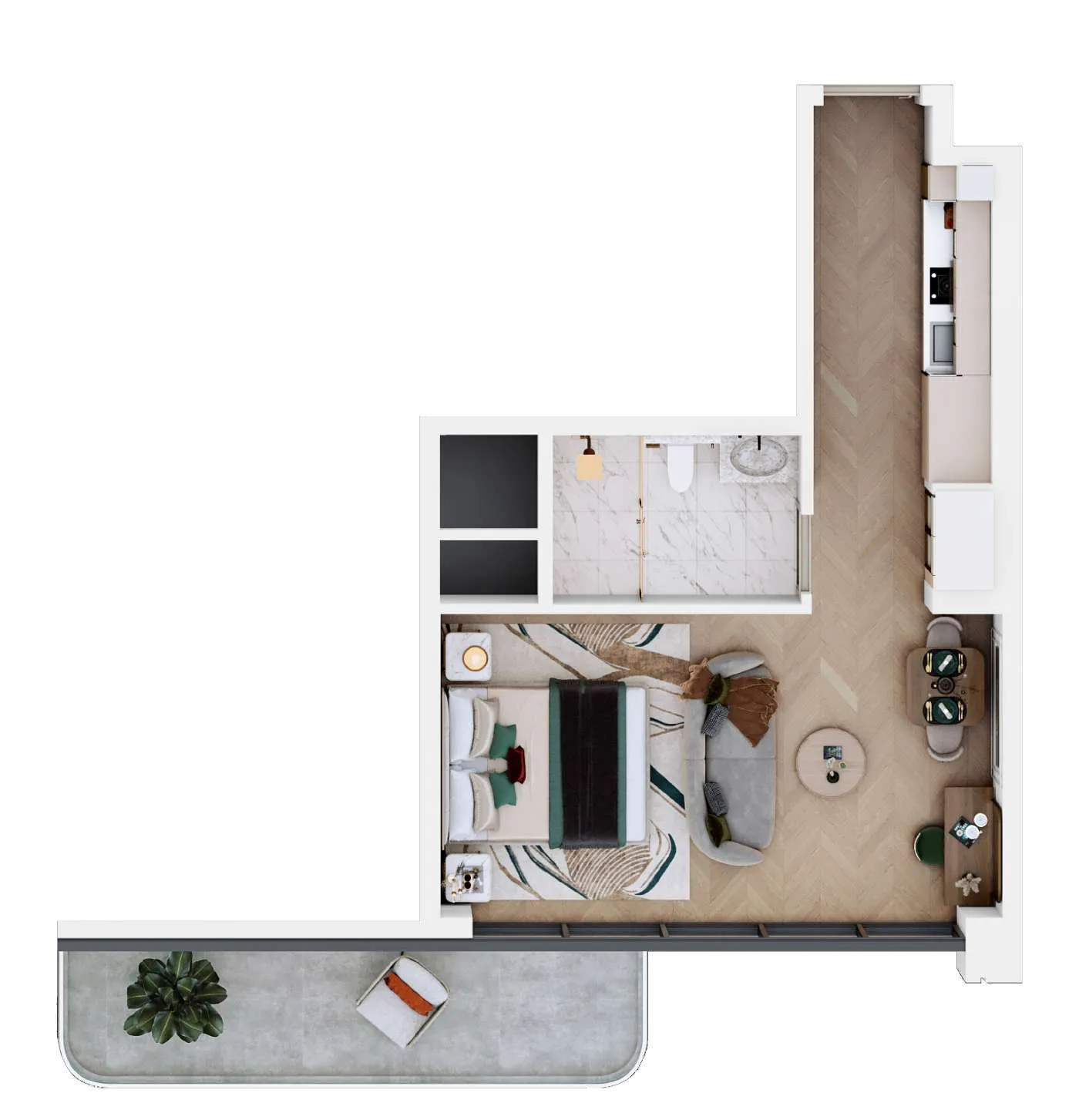Vega Studio Apartments floor plan, 486 sqft, drawing published by Acube Development