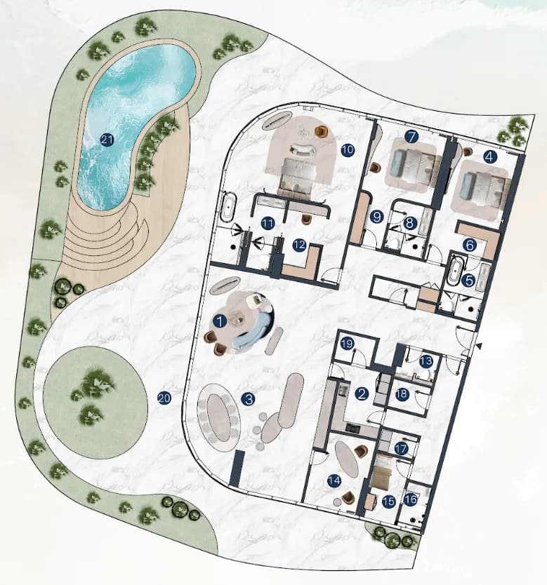 La Mazzoni Apartments floor plan, 6,990 sqft, drawing published by The Luxe Developers